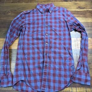 J.Crew Sunwashed Oxford Shirt Plaid Button Up Long Sleeve Men XS